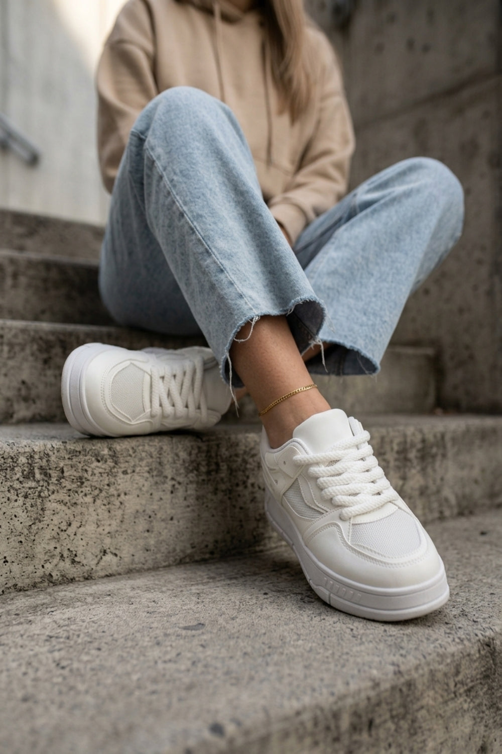 Women's All-White Chunky Platform Trainers | Wholesale Footwear