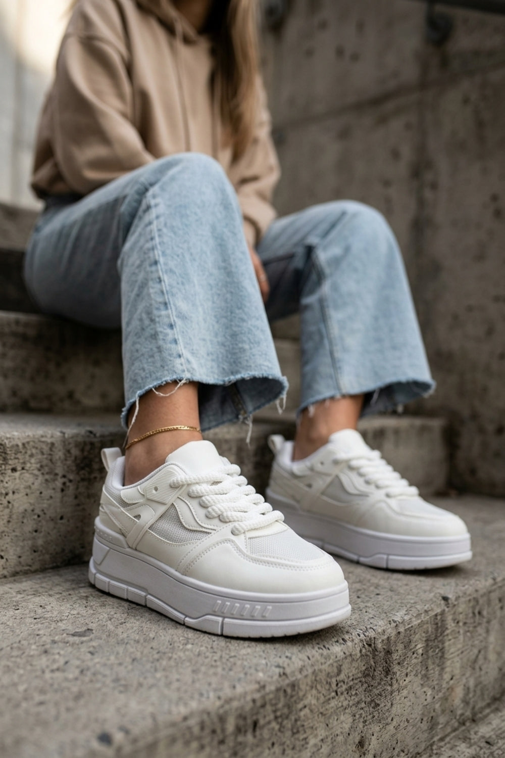 Women's All-White Chunky Platform Trainers | Wholesale Footwear