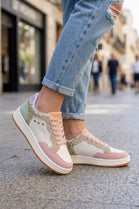 Ladies Multi-Colour Glitter Panel Lace-Up Fashion Trainers