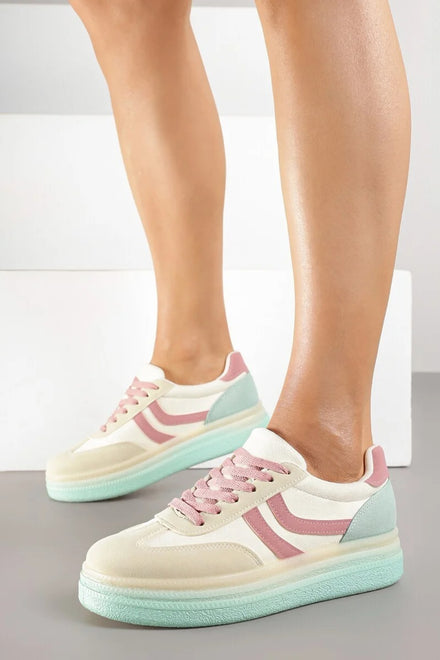 LIGHT GREEN FAUX SUEDE SIDE STRIPE PALTFORM GUM TRIPLE SOLE SNEAKERS