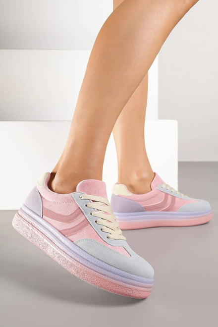 PURPLE FAUX SUEDE SIDE STRIPE PALTFORM GUM TRIPLE SOLE SNEAKERS