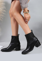HEELED COWBOY POINTED ANKLE BOOTS IN BLACK