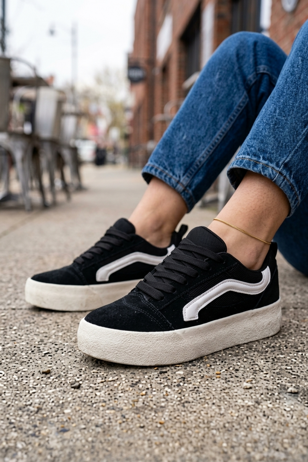Wholesale Premium Faux Suede Platform Trainers in Black