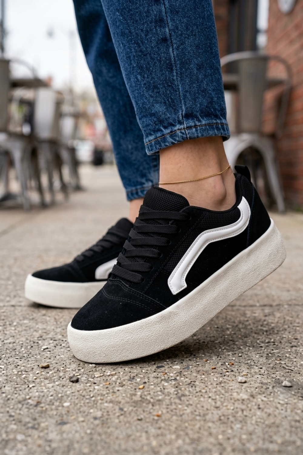 Wholesale Premium Faux Suede Platform Trainers in Black