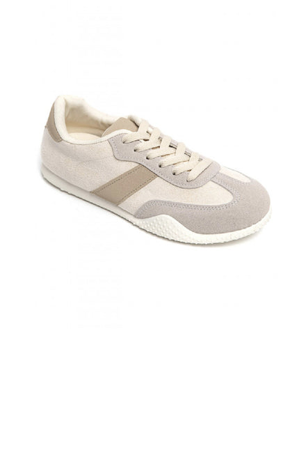 BEIGE LACE UP CASUAL TRAINERS