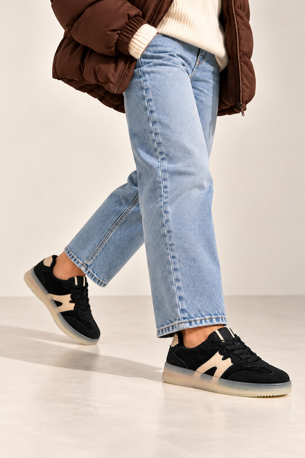Black and Beige Suede Effect Lace Up Sneakers | Wholesale