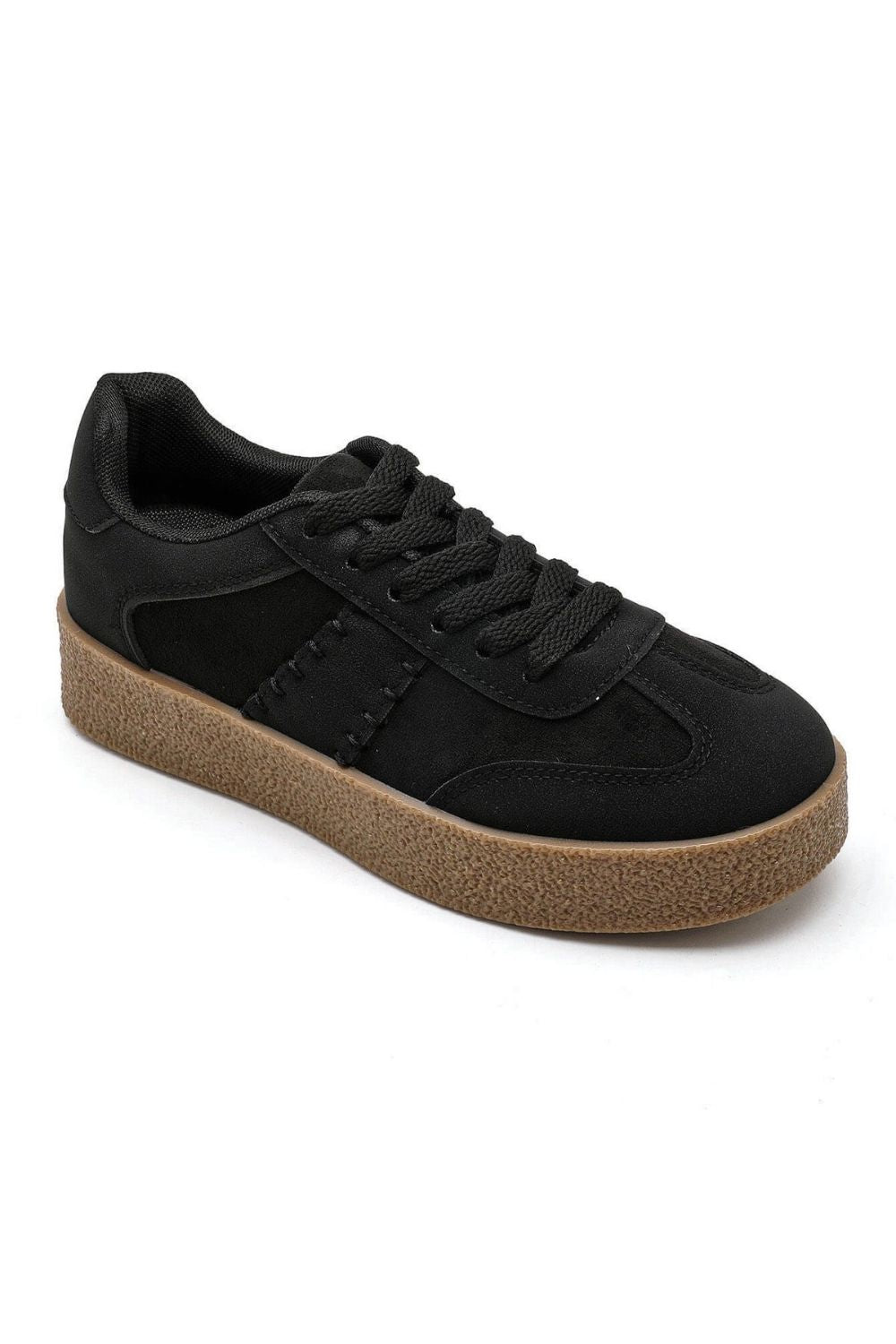 Rich Matte Black Suede-Effect Gum Sole Trainers | Wholesale