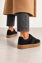 Rich Matte Black Suede-Effect Gum Sole Trainers | Wholesale