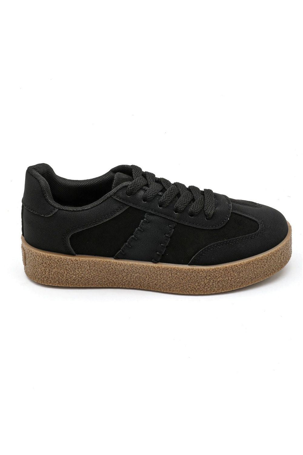 Rich Matte Black Suede-Effect Gum Sole Trainers | Wholesale