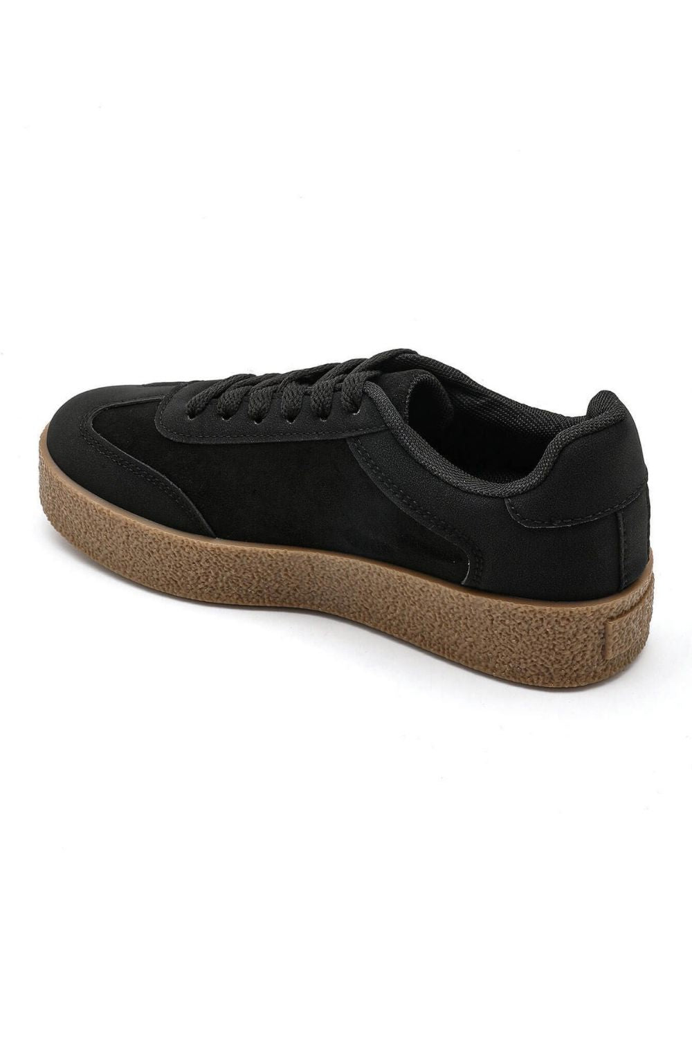 Rich Matte Black Suede-Effect Gum Sole Trainers | Wholesale