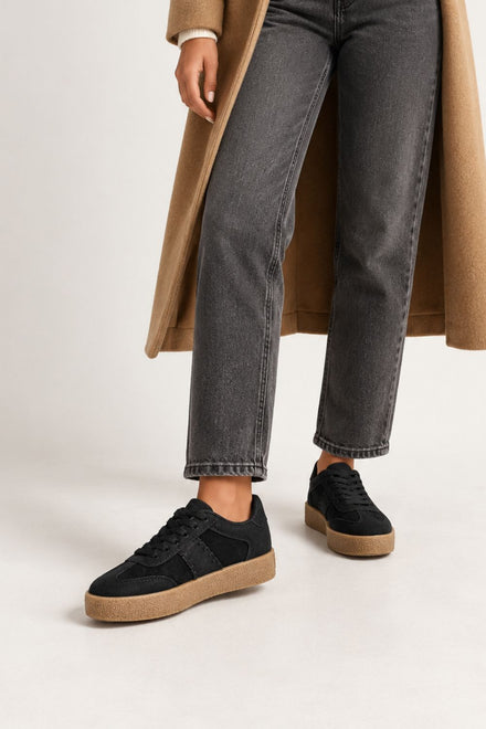Rich Matte Black Suede-Effect Gum Sole Trainers | Wholesale