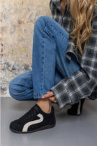 Women's Black Faux Suede Retro Panelled Trainers