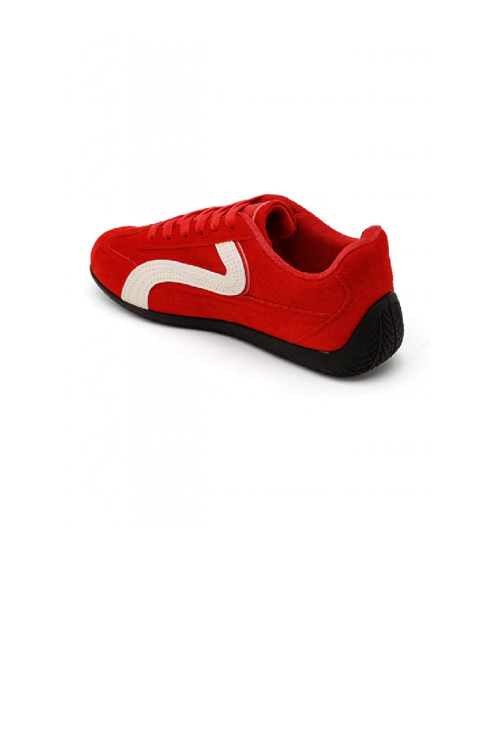 Women's Red Faux Suede Retro Panelled Trainers