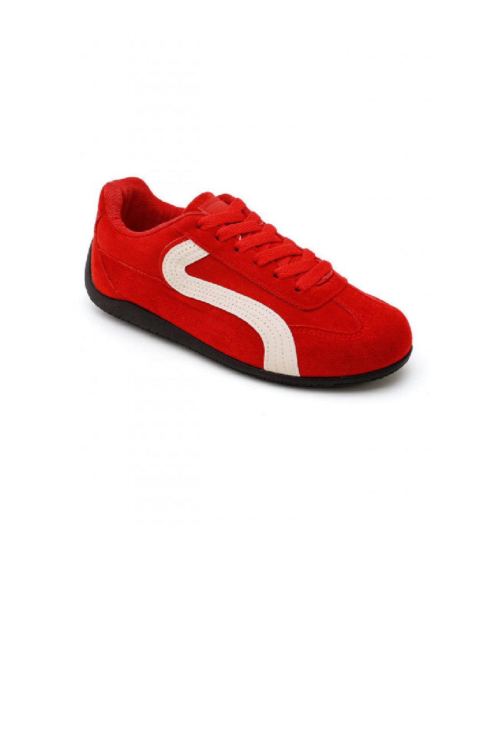 Women's Red Faux Suede Retro Panelled Trainers