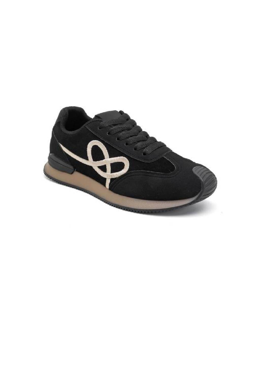Ladies Black Suede Lace-Up Casual Trainers with Cushioned Sole