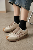 Ladies Beige Suede Lace-Up Casual Trainers with Cushioned Sole