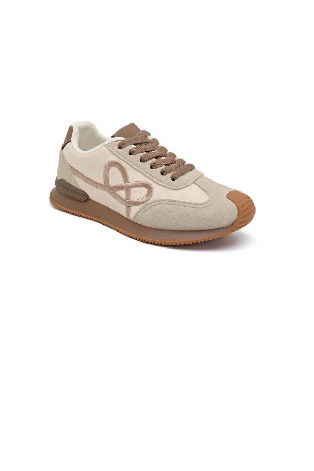 Ladies Beige Suede Lace-Up Casual Trainers with Cushioned Sole