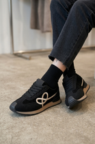 Ladies Black Suede Lace-Up Casual Trainers with Cushioned Sole