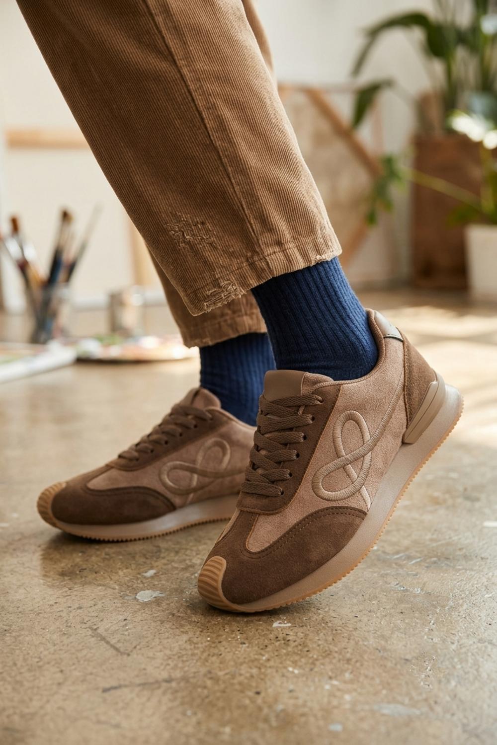 Ladies Brown Suede Lace-Up Casual Trainers with Cushioned Sole