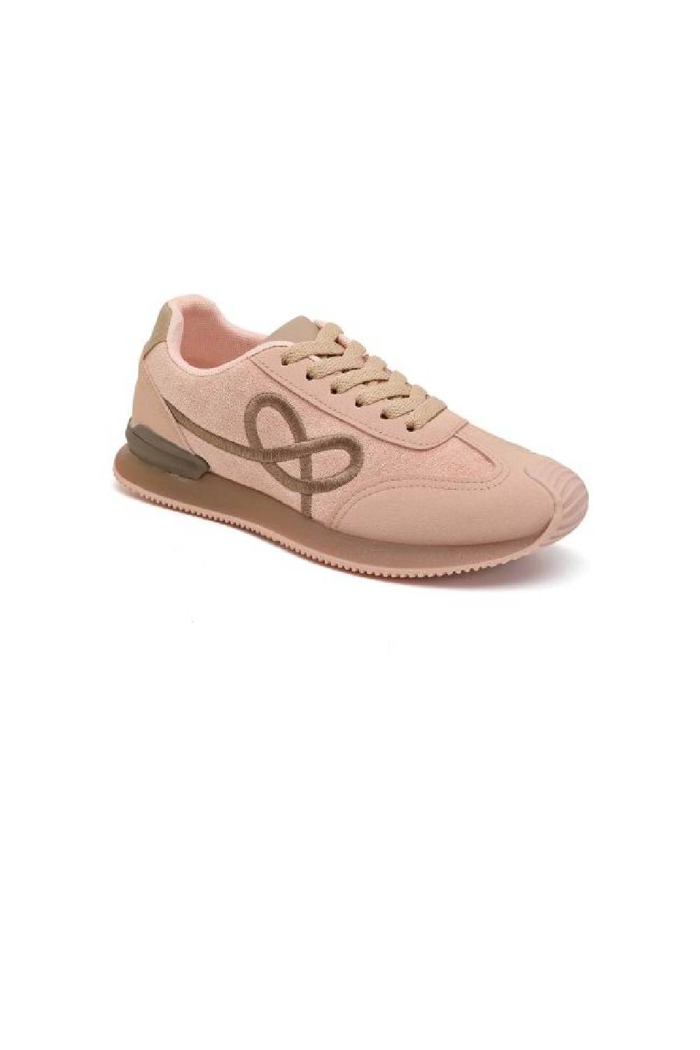 Ladies Blush Pink Lace-Up Casual Trainers with Cushioned Sole