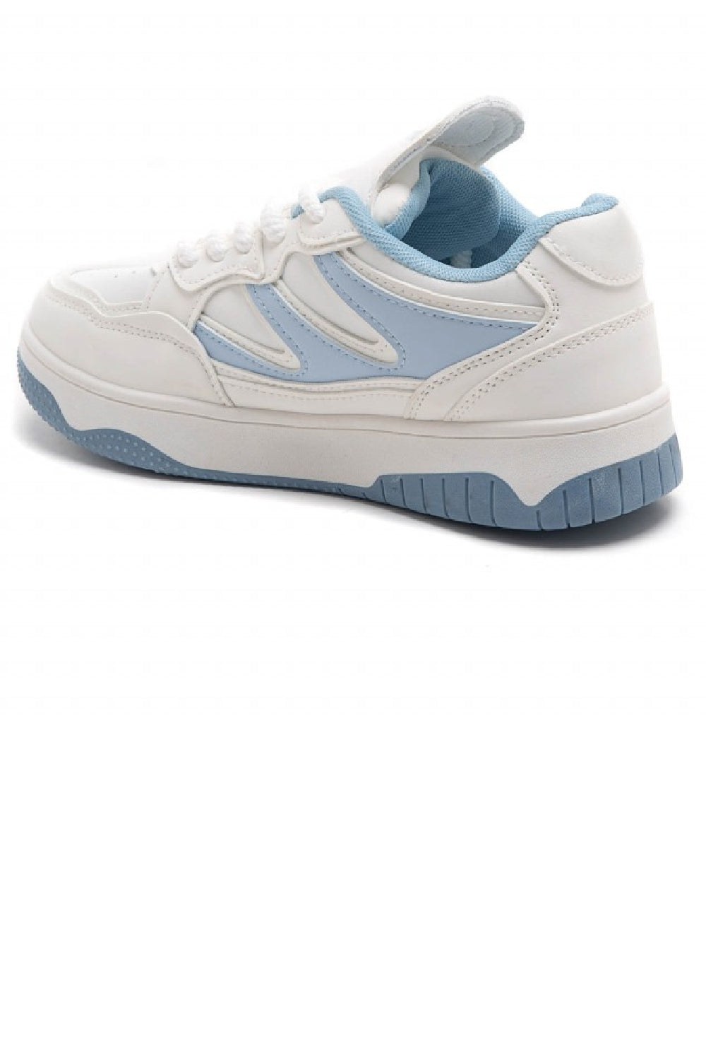WHITE BLUE LACE UP FLAT CHUNKY FASHION SNEAKERS TRAINERS