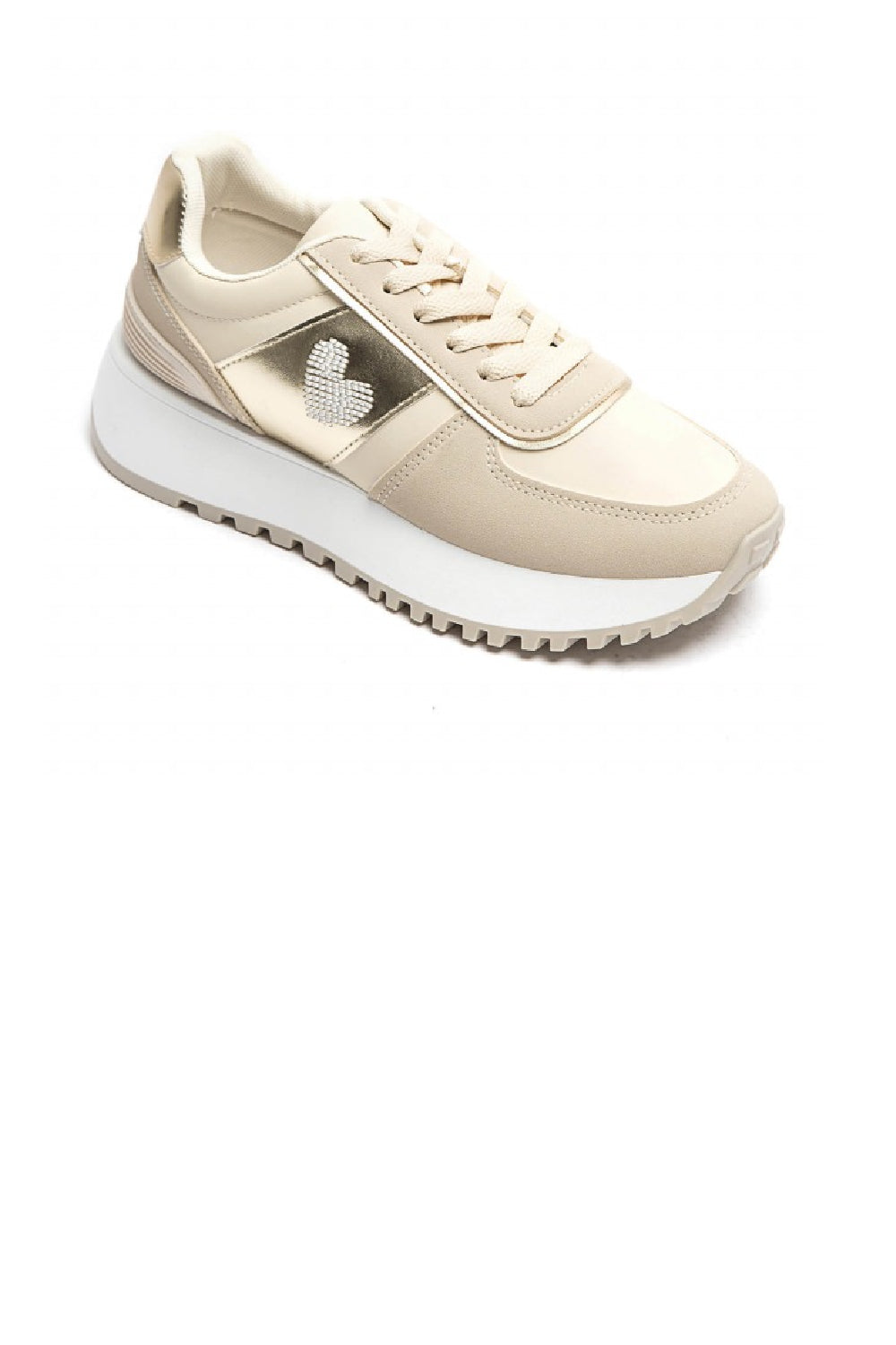 BEIGE LACE UP DIAMANTE DETAIL FASHION DESIGNER TRAINERS