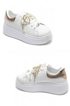 CHAMPAGNE WHITE PEARL LACE DETAIL LACE UP CHUNKY SNEAKERS TRAINERS