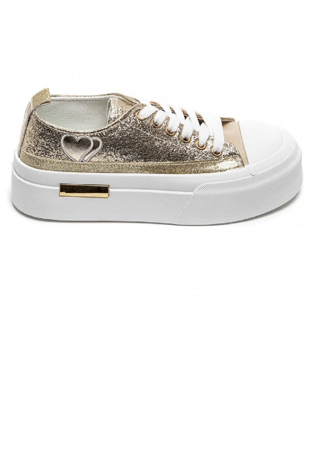 GOLD LACE UP HEART DETAIL CHUNKY STYLISH FLAT TRAINERS