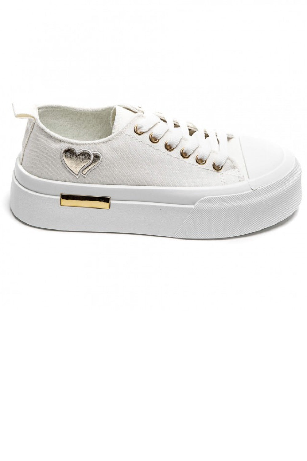 WHITE LACE UP HEART DETAIL CHUNKY STYLISH FLAT TRAINERS