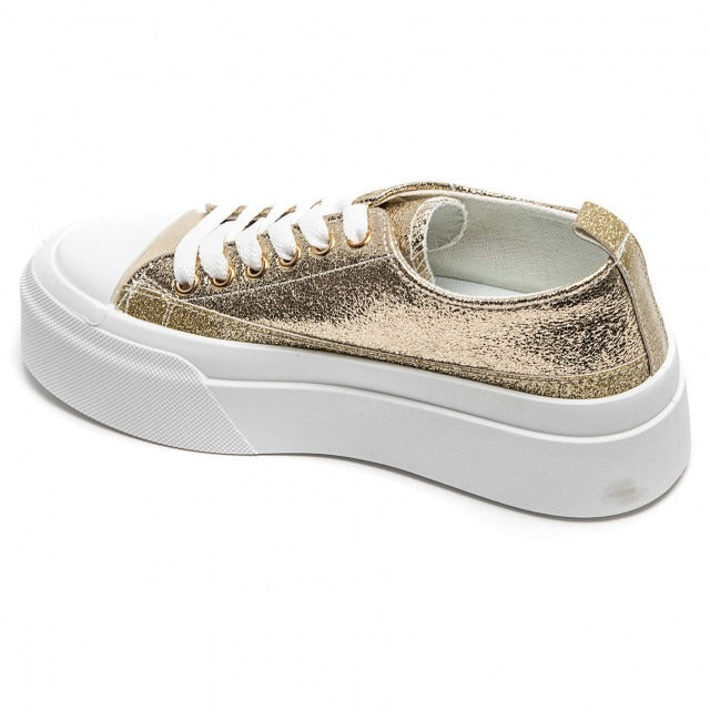 GOLD LACE UP HEART DETAIL CHUNKY STYLISH FLAT TRAINERS