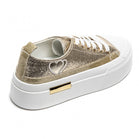 GOLD LACE UP HEART DETAIL CHUNKY STYLISH FLAT TRAINERS