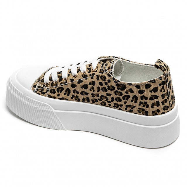 LEOPARD LACE UP HEART DETAIL CHUNKY STYLISH FLAT TRAINERS