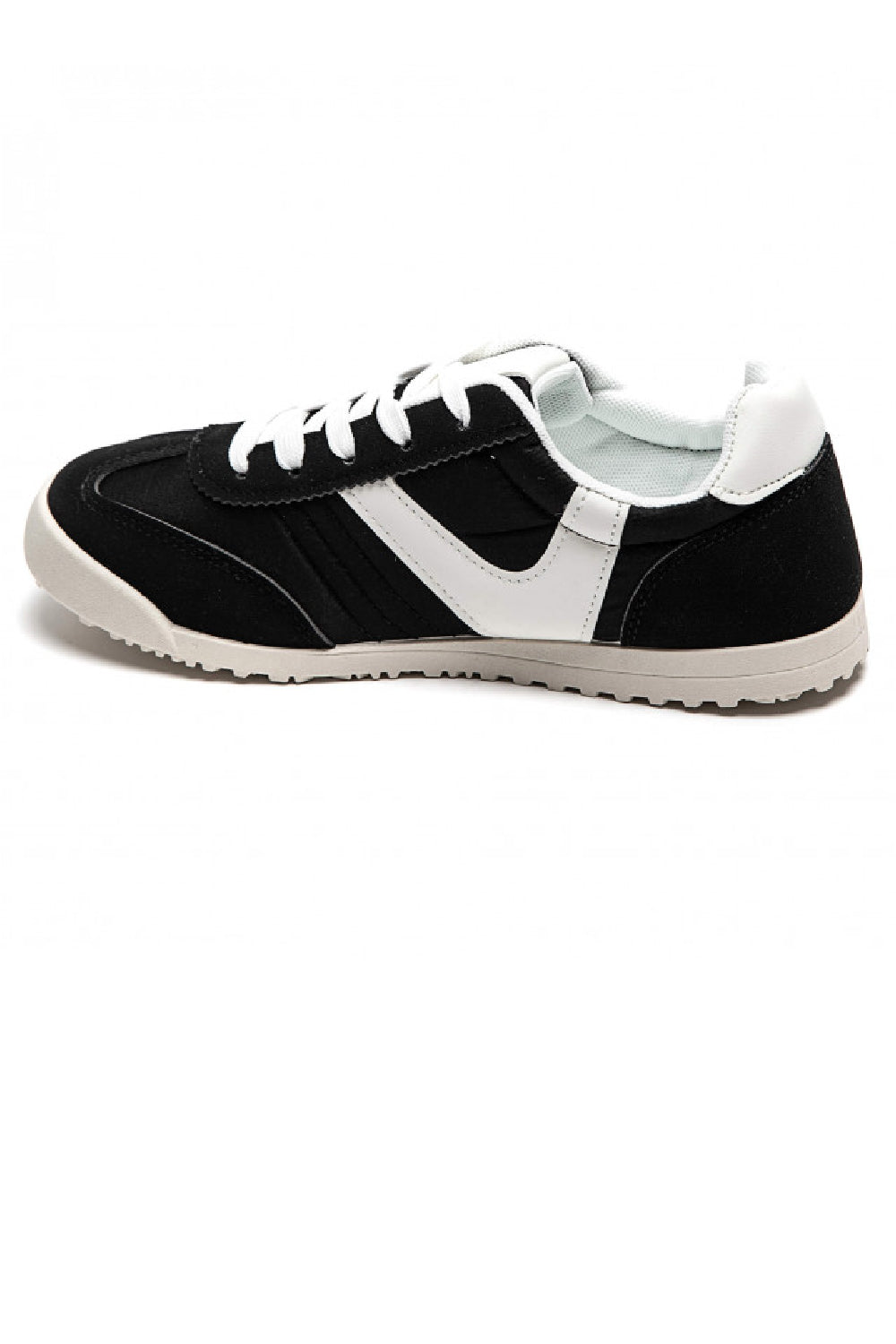 BLACK LACE UP FLAT DESIGNER SIDE DETAIL RUNNING SHOES TRAINERS