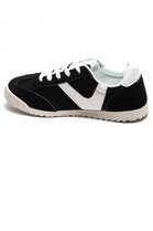 BLACK LACE UP FLAT DESIGNER SIDE DETAIL RUNNING SHOES TRAINERS