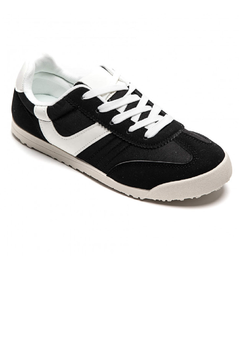 BLACK LACE UP FLAT DESIGNER SIDE DETAIL RUNNING SHOES TRAINERS