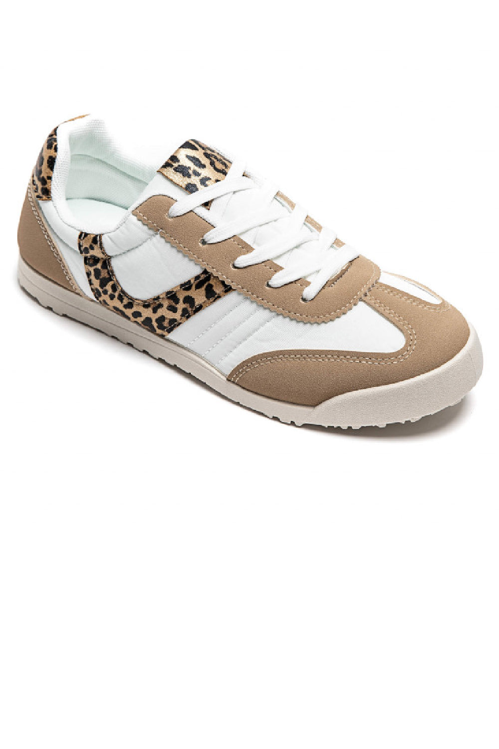 KHAKI LEOPARD LACE UP FLAT DESIGNER SIDE DETAIL RUNNING SHOES TRAINERS