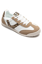 KHAKI LEOPARD LACE UP FLAT DESIGNER SIDE DETAIL RUNNING SHOES TRAINERS