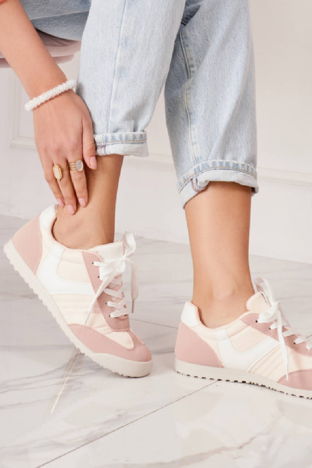 PINK LACE UP FLAT DESIGNER SIDE DETAIL RUNNING SHOES TRAINERS