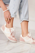 PINK LACE UP FLAT DESIGNER SIDE DETAIL RUNNING SHOES TRAINERS