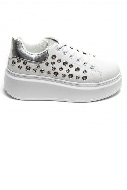 SILVER LACE UP SIDE DETAIL CHUNKY STYLISH FLAT TRAINERS