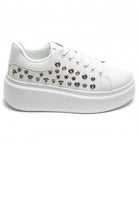 WHITE LACE UP SIDE DETAIL CHUNKY STYLISH FLAT TRAINERS