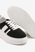 BLACK CHUNKY LACE UP FLAT SIDE DETAIL SNEAKERS TRAINERS