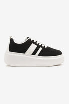 BLACK CHUNKY LACE UP FLAT SIDE DETAIL SNEAKERS TRAINERS