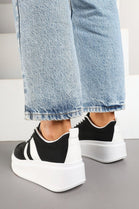 BLACK CHUNKY LACE UP FLAT SIDE DETAIL SNEAKERS TRAINERS