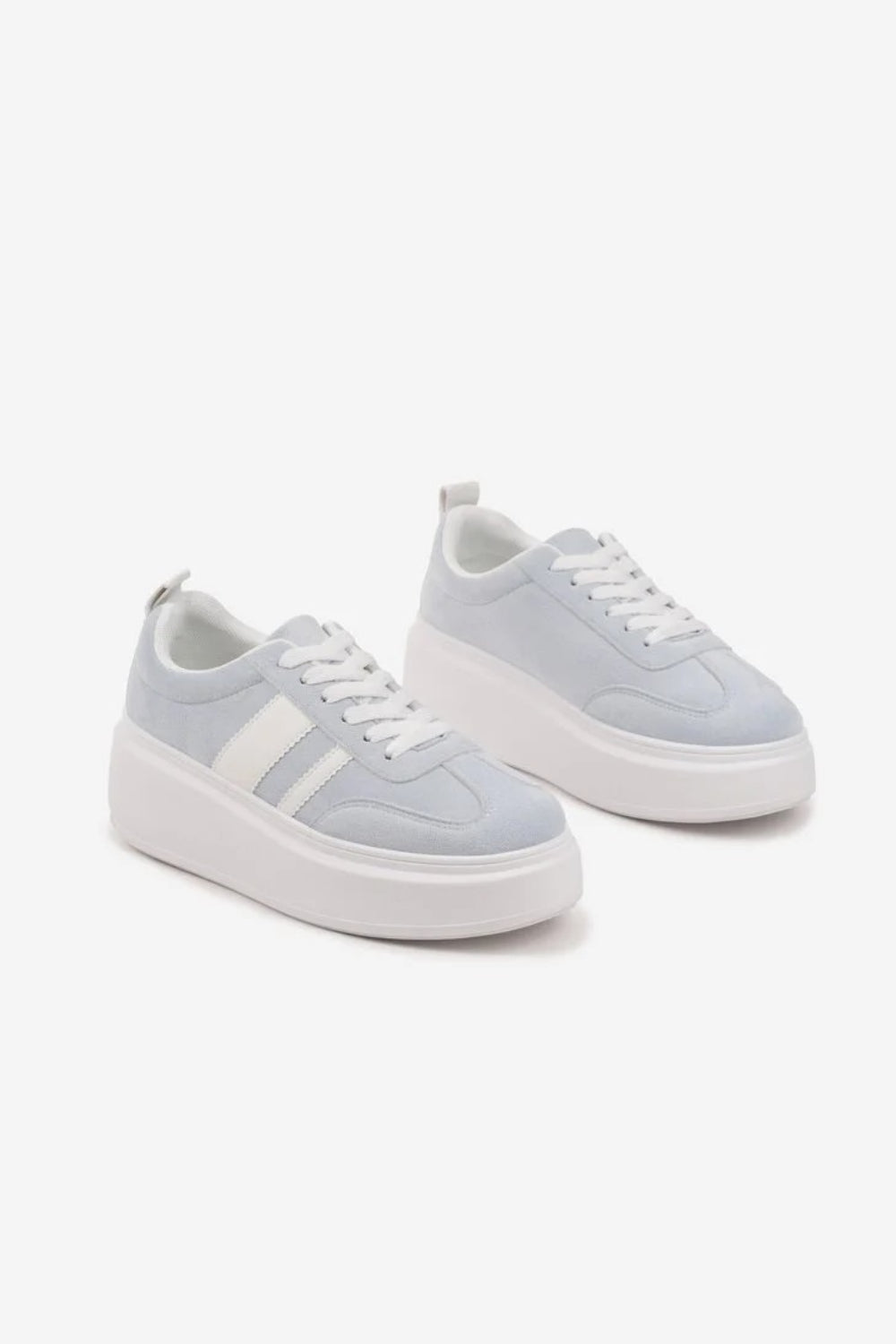 BLUE CHUNKY LACE UP FLAT SIDE DETAIL SNEAKERS TRAINERS