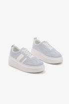 BLUE CHUNKY LACE UP FLAT SIDE DETAIL SNEAKERS TRAINERS