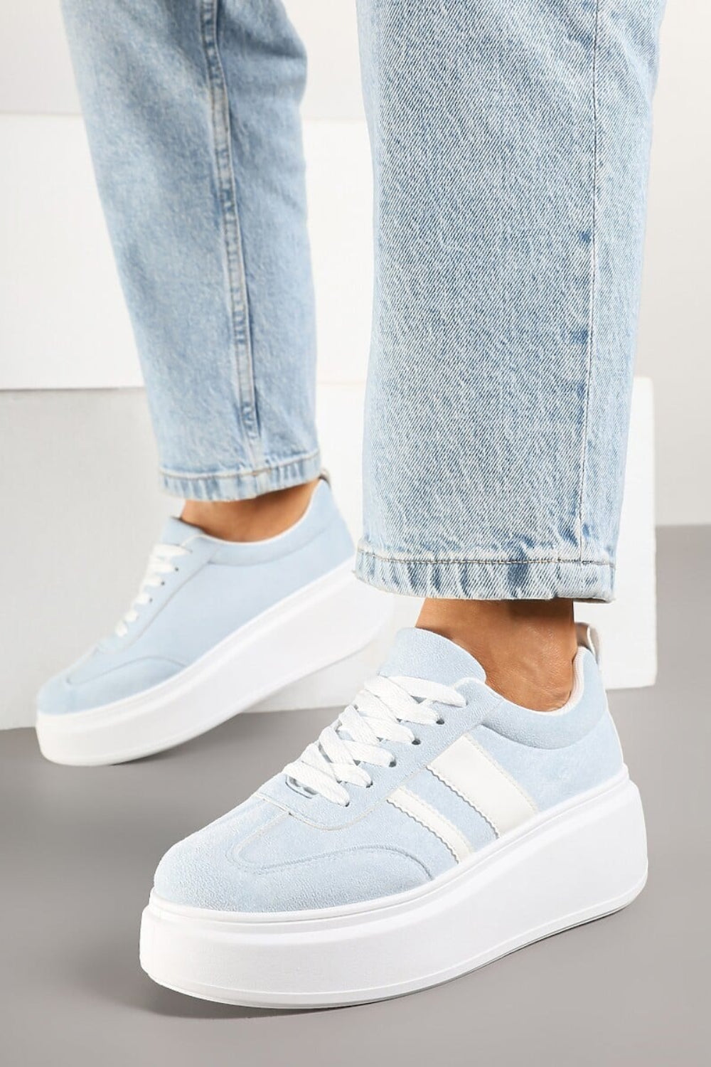 BLUE CHUNKY LACE UP FLAT SIDE DETAIL SNEAKERS TRAINERS