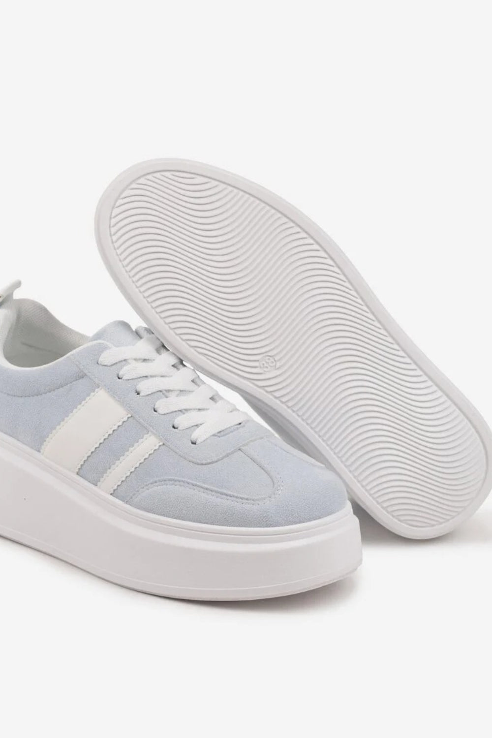BLUE CHUNKY LACE UP FLAT SIDE DETAIL SNEAKERS TRAINERS