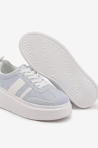 BLUE CHUNKY LACE UP FLAT SIDE DETAIL SNEAKERS TRAINERS