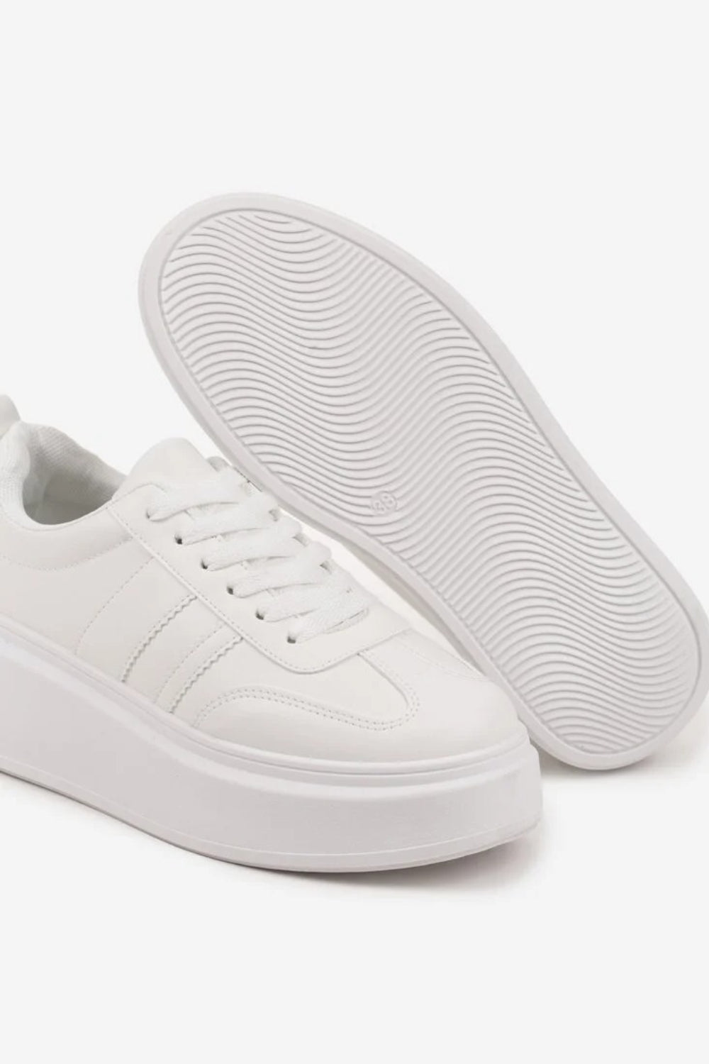 WHITE CHUNKY LACE UP FLAT SIDE DETAIL SNEAKERS TRAINERS